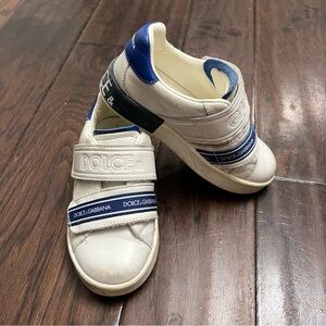 Authentic Dolce & Gabbana white and blue leather kids sneakers